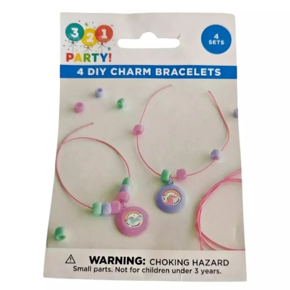 321 Party 4 DIY Charm Bracelets Multicolored Unicorn Rainbow Plastic Adjustable